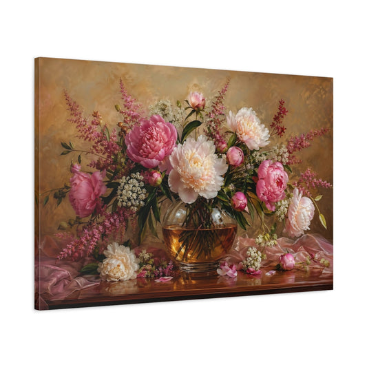 Main Mockup. Floral Peonies Pink Peonies shown as stretched canvas wall art