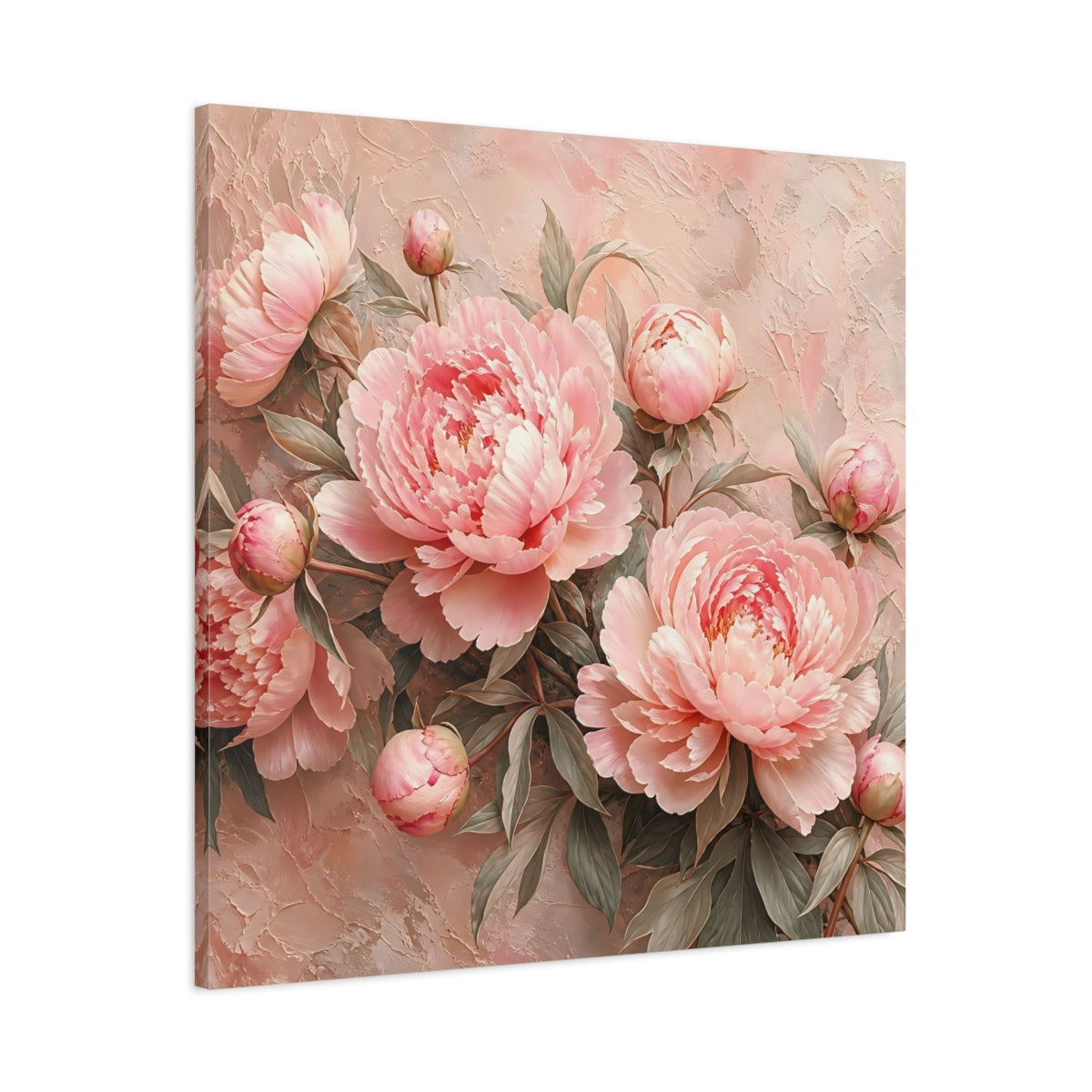 Main Mockup. Floral Peonies Pink Peonies shown as stretched canvas wall art