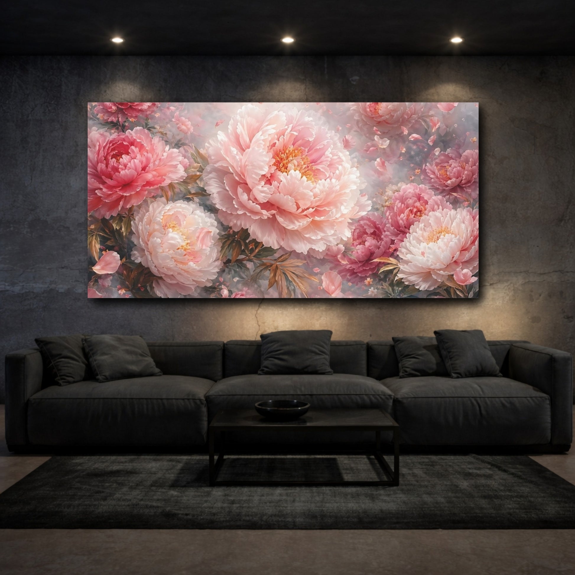 Mockup 2. Floral Peonies Pink Peonies shown as stretched canvas wall art