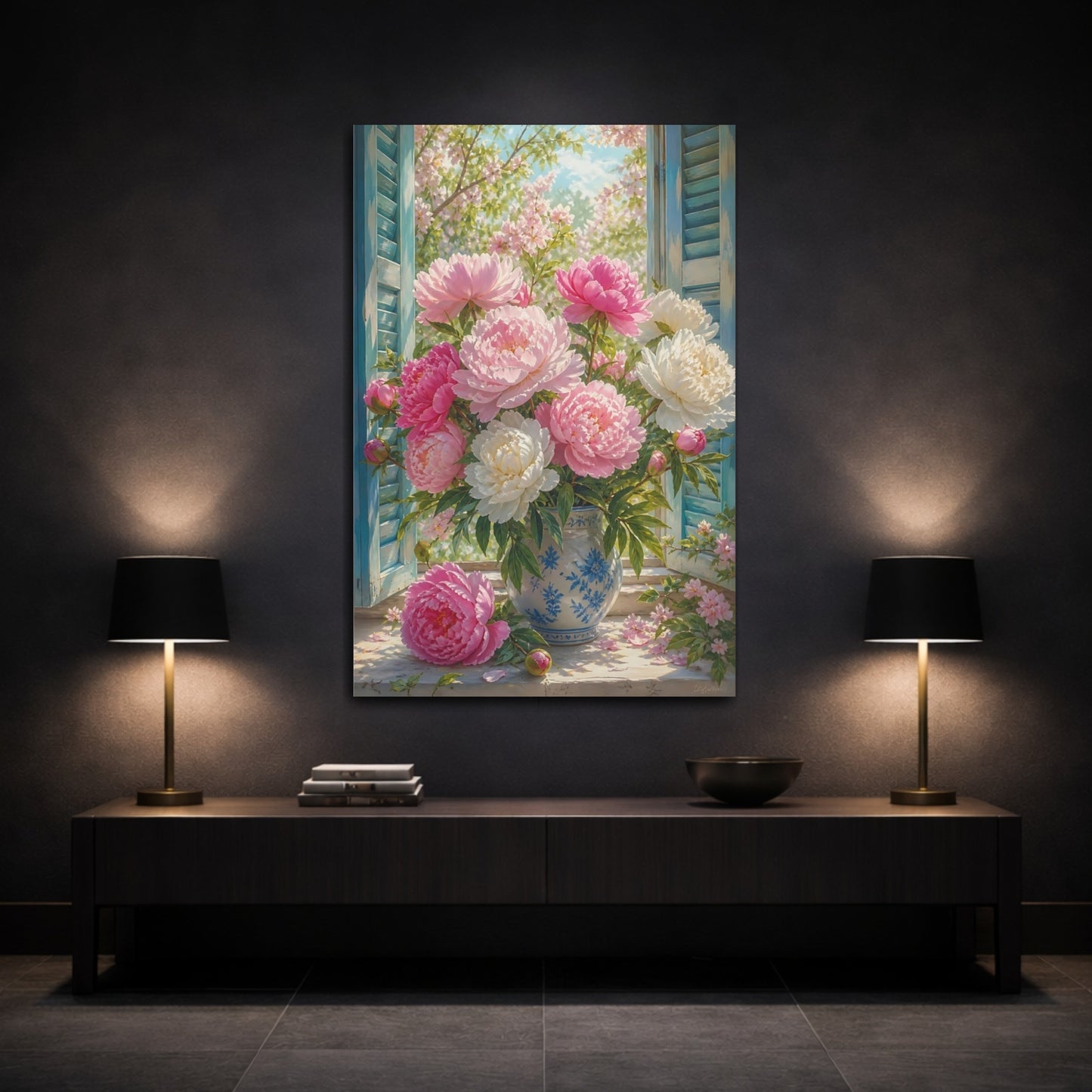 Mockup 3. Floral Peonies Pink Peonies shown as canvas print