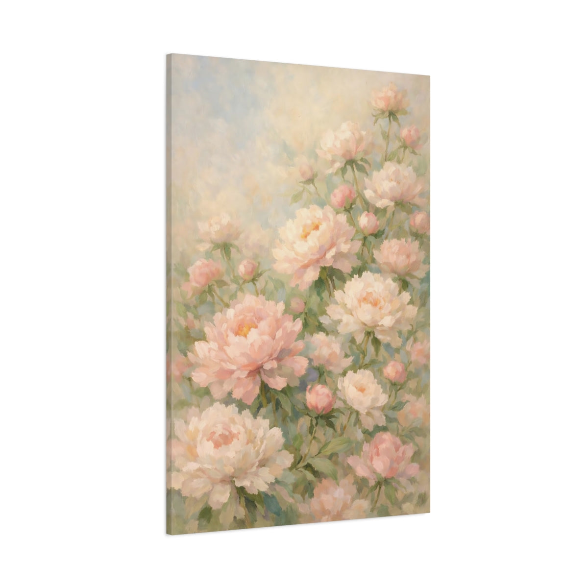 Main Mockup. Floral Peonies Pink Peony Floral shown as stretched canvas wall art