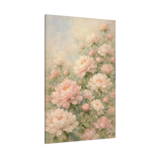 Main Mockup. Floral Peonies Pink Peony Floral shown as stretched canvas wall art
