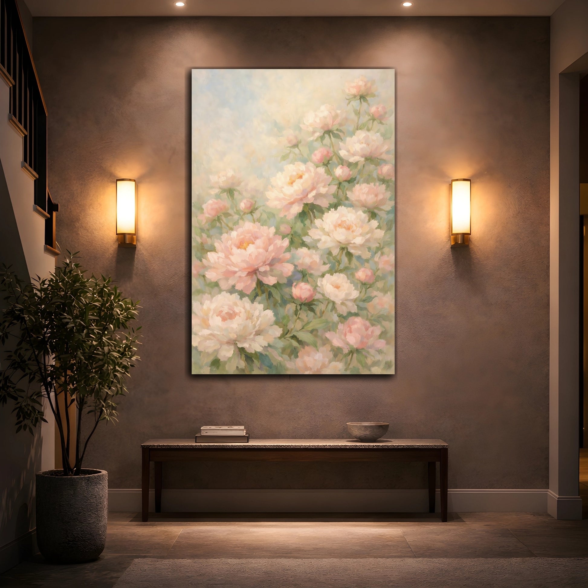 Mockup 3. Floral Peonies Pink Peony Floral shown as stretched canvas wall art