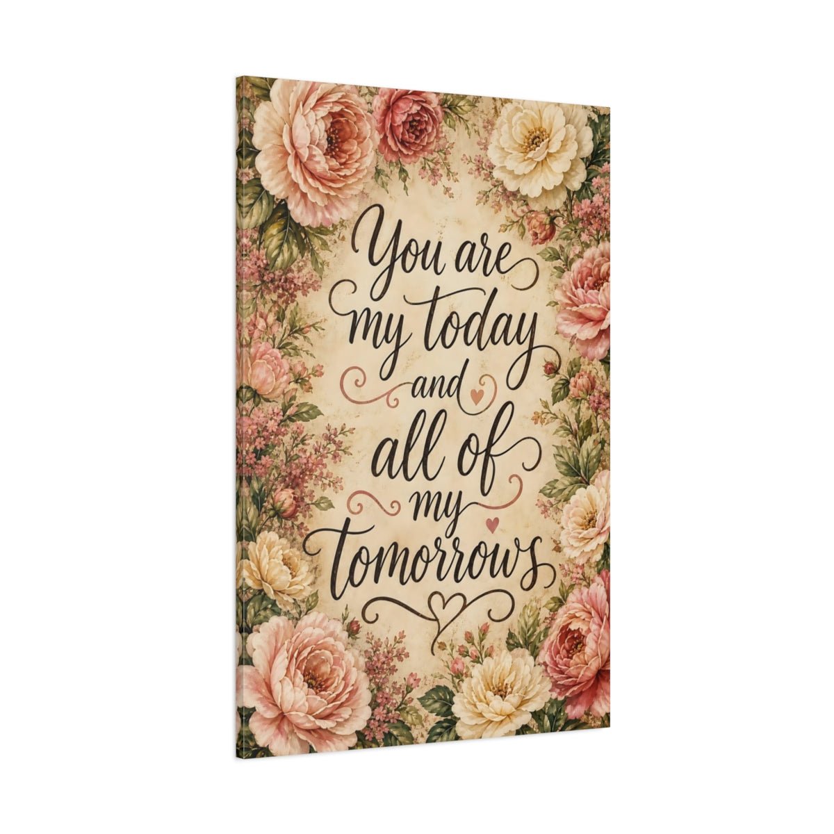 Floral Peonies Pink Quote Canvas Wall Art Print – Bedroom Decor, Bed - YesArtYes