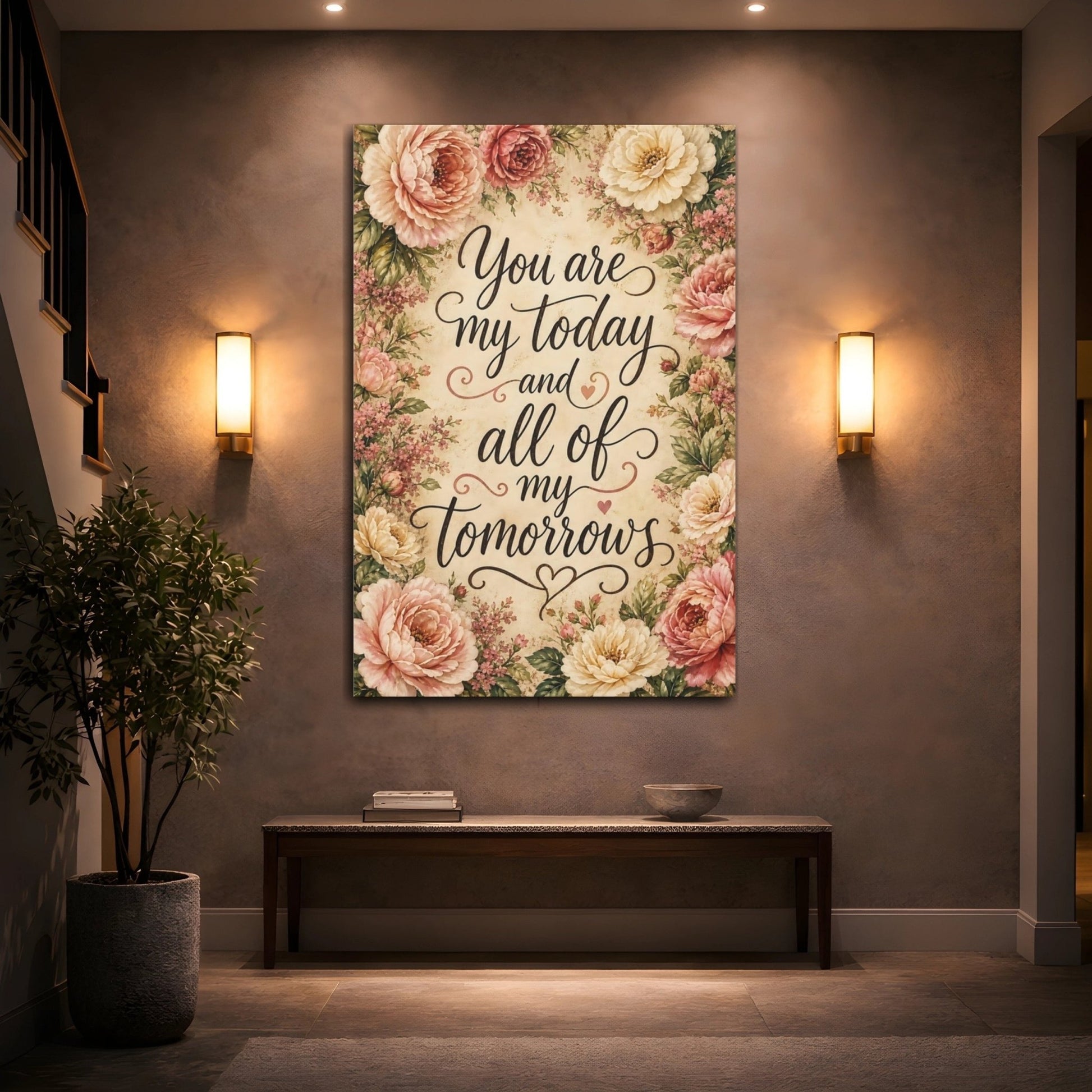 Floral Peonies Pink Quote Canvas Wall Art Print – Bedroom Decor, Bed - YesArtYes