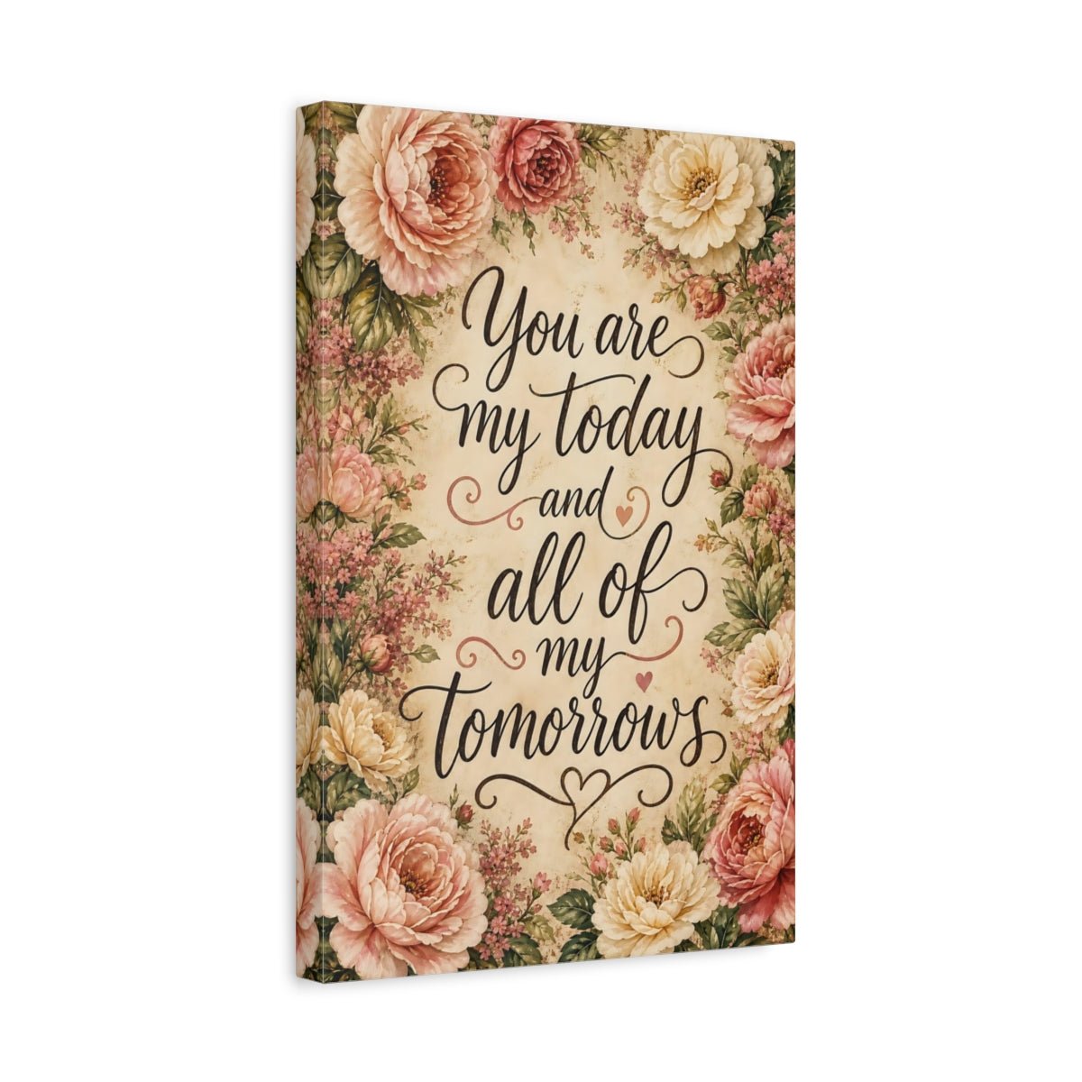 Floral Peonies Pink Quote Canvas Wall Art Print – Bedroom Decor, Bed - YesArtYes