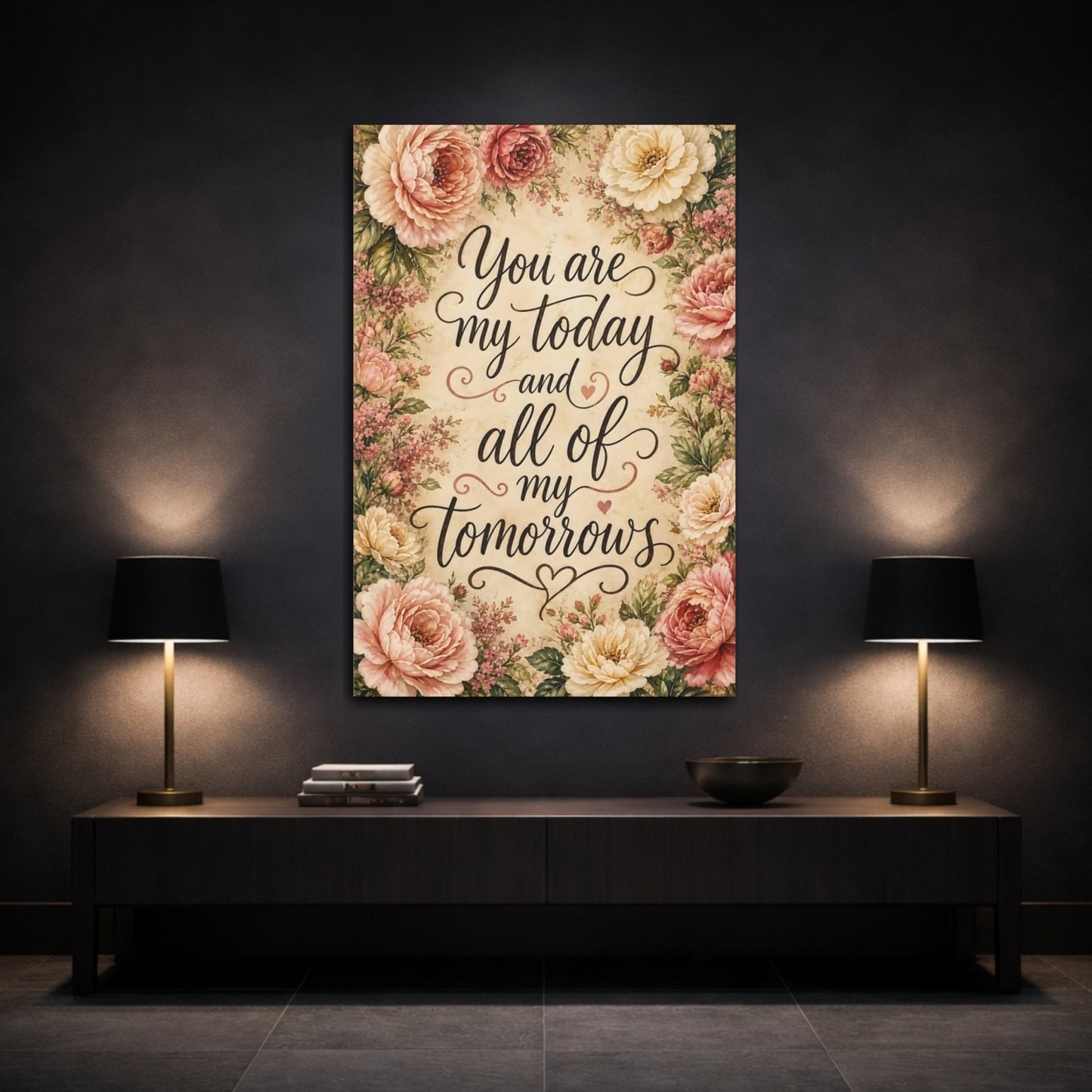 Floral Peonies Pink Quote Canvas Wall Art Print – Bedroom Decor, Bed - YesArtYes