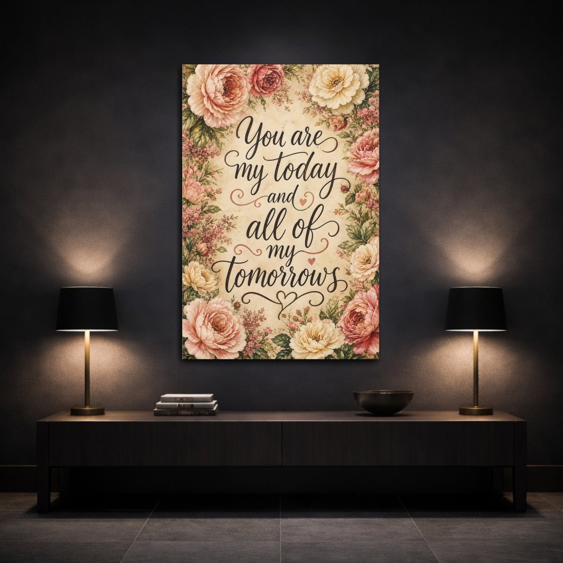 Floral Peonies Pink Quote Canvas Wall Art Print – Bedroom Decor, Bed - YesArtYes