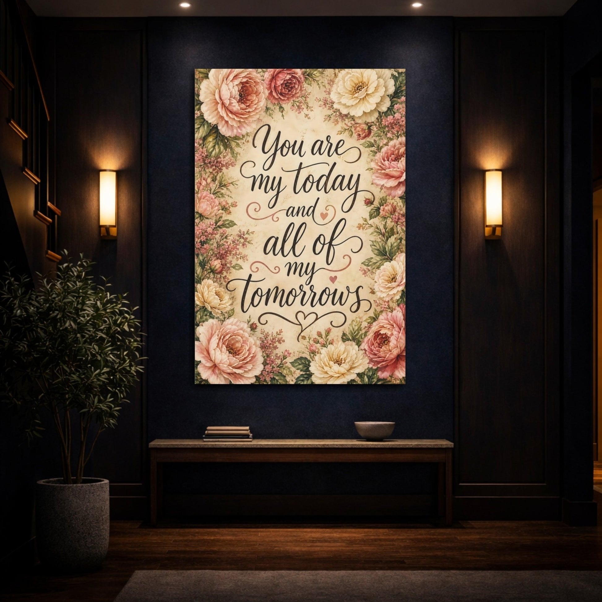 Floral Peonies Pink Quote Canvas Wall Art Print – Bedroom Decor, Bed - YesArtYes