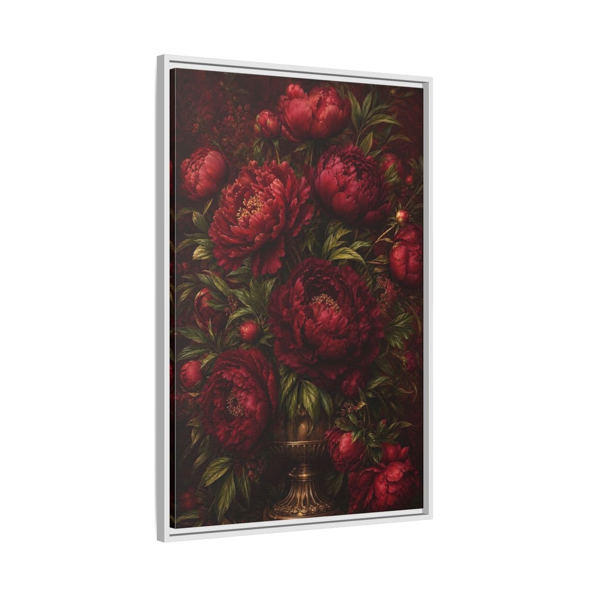 Floral Peonies Red Framed Canvas Print – Living Room, Above Sofa, Burgundy - YesArtYes