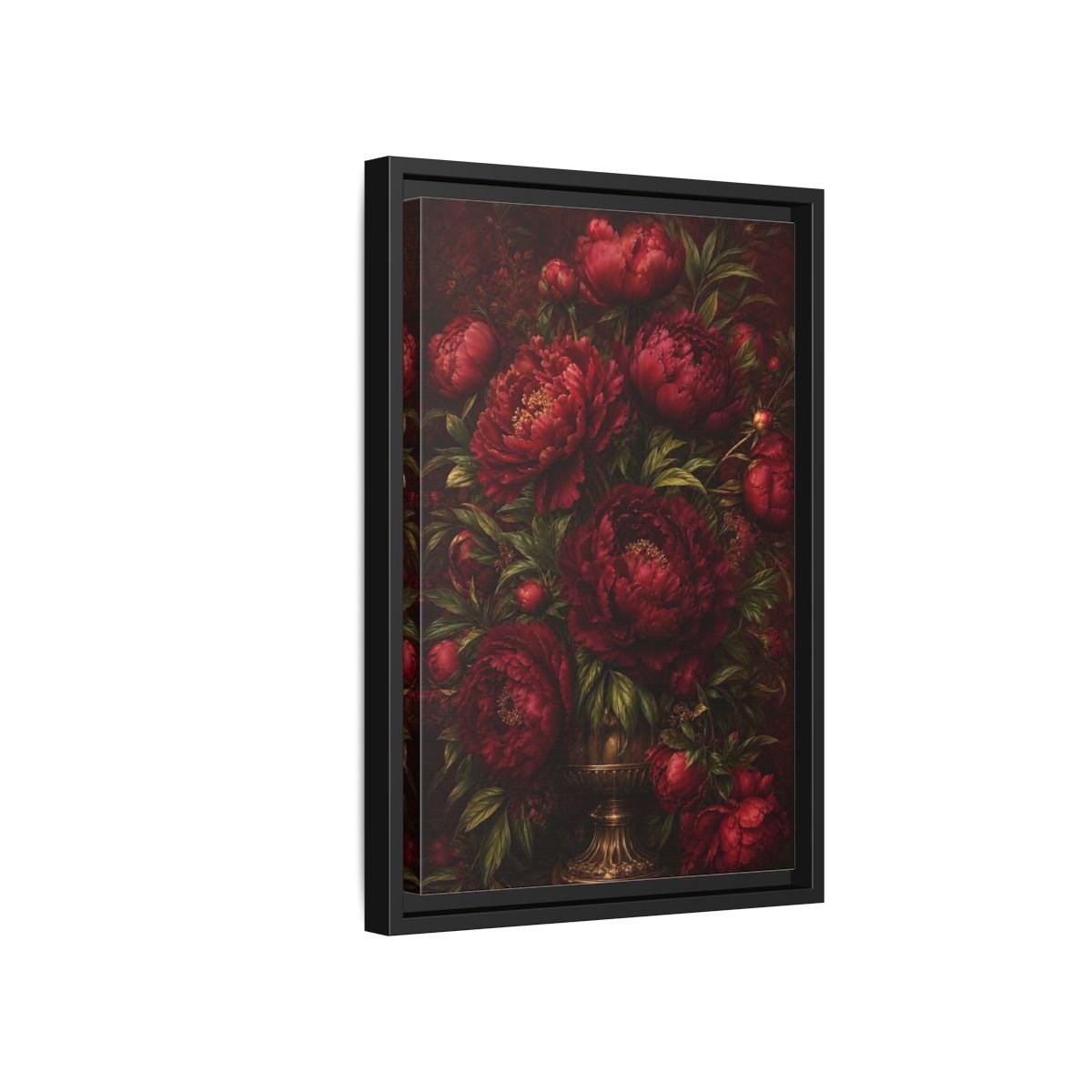 Floral Peonies Red Framed Canvas Print – Living Room, Above Sofa, Burgundy - YesArtYes