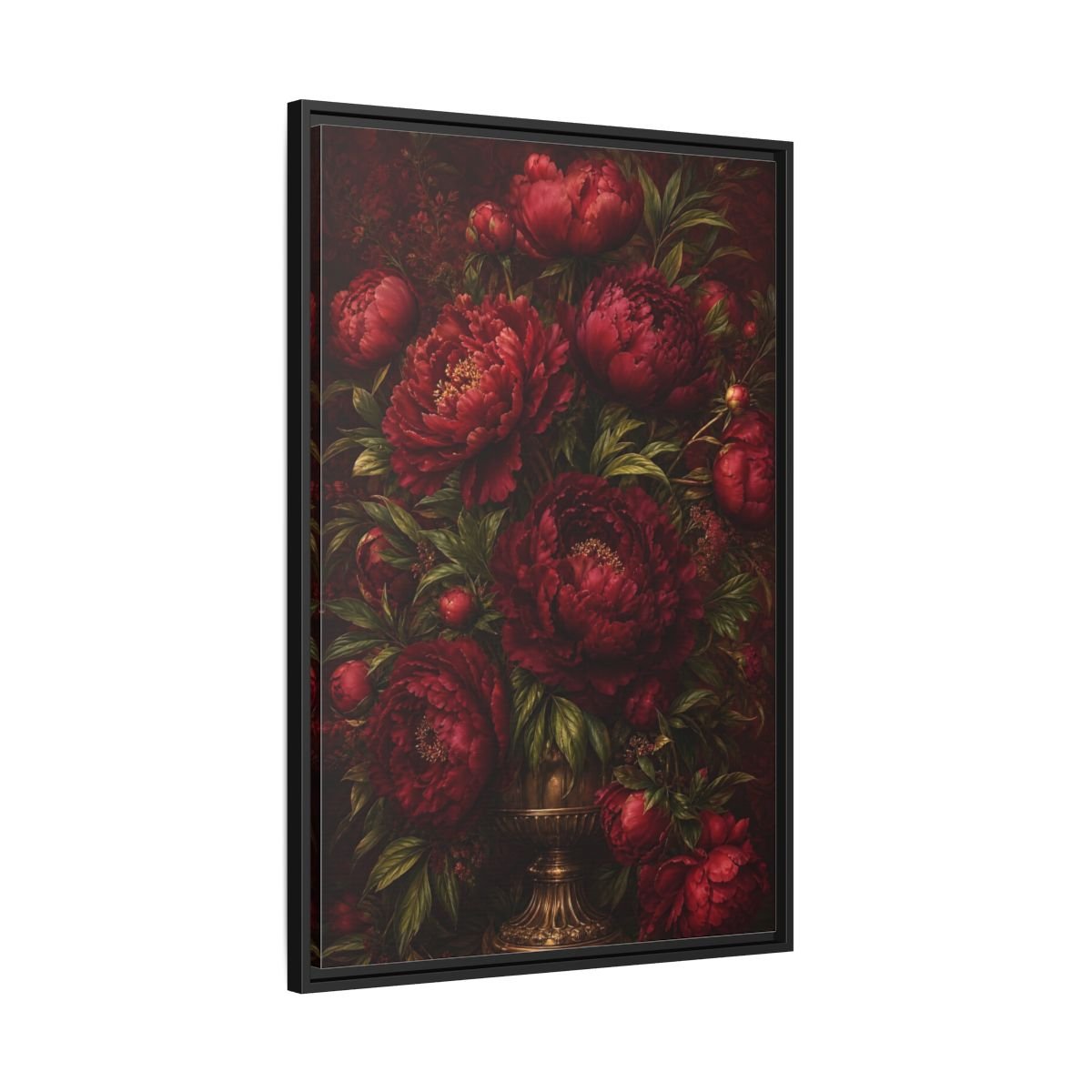 Floral Peonies Red Framed Canvas Print – Living Room, Above Sofa, Burgundy - YesArtYes