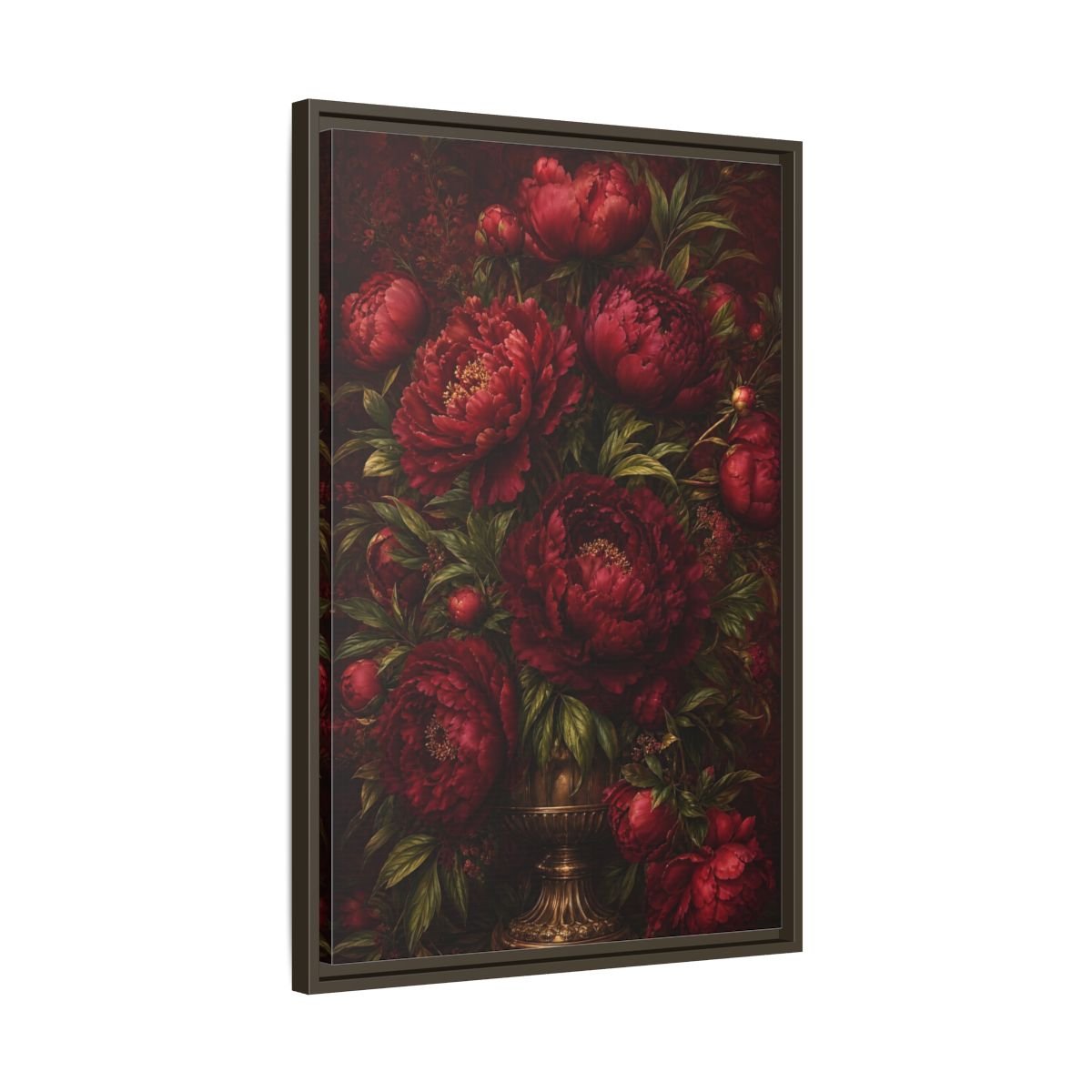 Floral Peonies Red Framed Canvas Print – Living Room, Above Sofa, Burgundy - YesArtYes