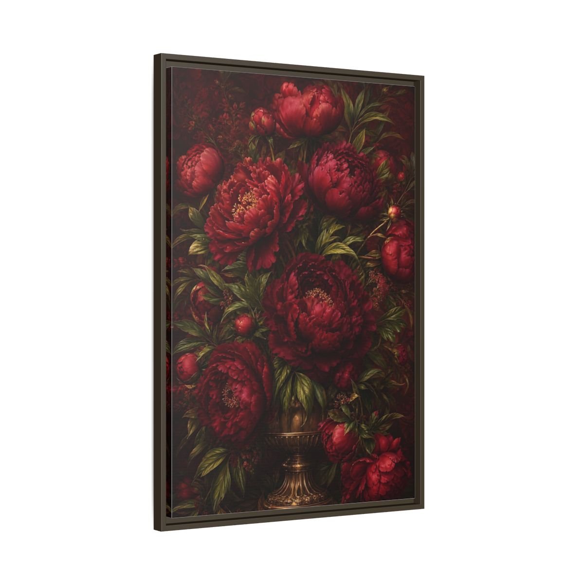 Floral Peonies Red Framed Canvas Print – Living Room, Above Sofa, Burgundy - YesArtYes