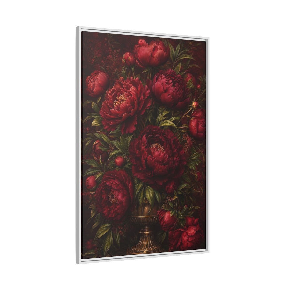 Floral Peonies Red Framed Canvas Print – Living Room, Above Sofa, Burgundy - YesArtYes