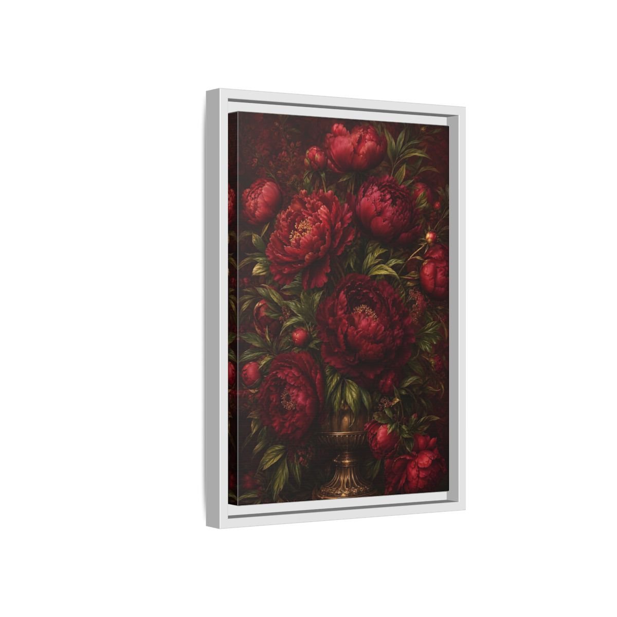 Floral Peonies Red Framed Canvas Print – Living Room, Above Sofa, Burgundy - YesArtYes