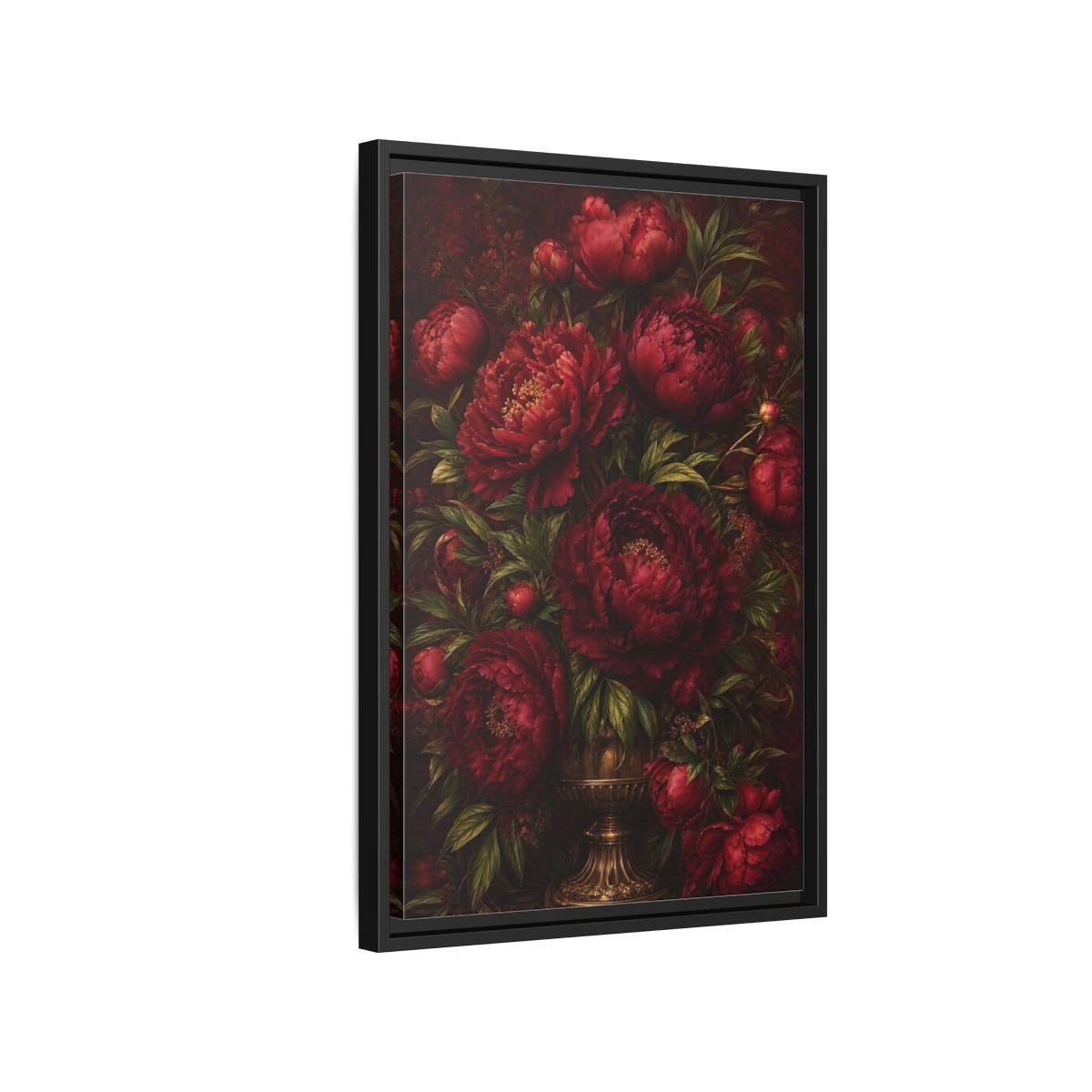 Floral Peonies Red Framed Canvas Print – Living Room, Above Sofa, Burgundy - YesArtYes
