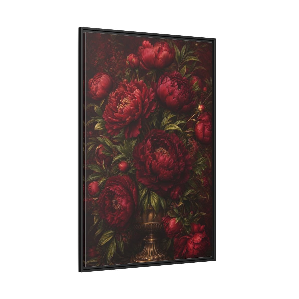 Floral Peonies Red Framed Canvas Print – Living Room, Above Sofa, Burgundy - YesArtYes