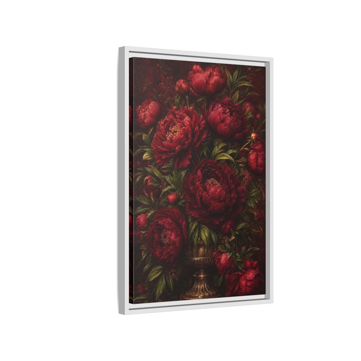 Floral Peonies Red Framed Canvas Print – Living Room, Above Sofa, Burgundy - YesArtYes