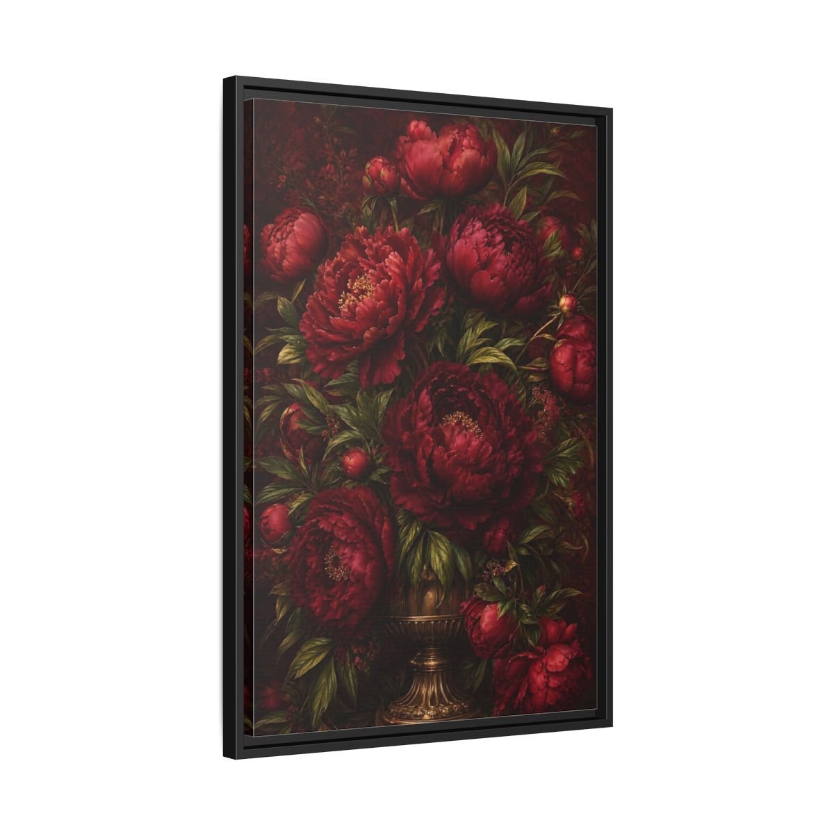 Floral Peonies Red Framed Canvas Print – Living Room, Above Sofa, Burgundy - YesArtYes