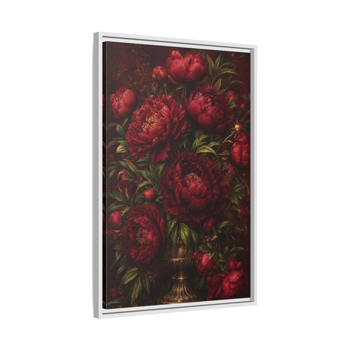 Floral Peonies Red Framed Canvas Print – Living Room, Above Sofa, Burgundy - YesArtYes