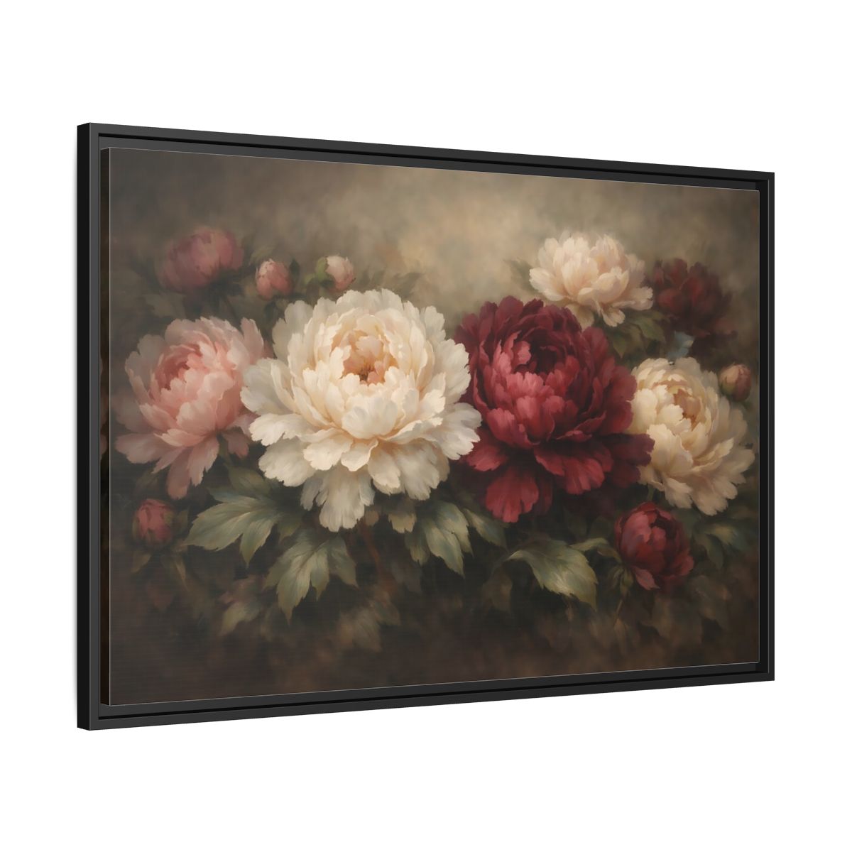 Side Mockup 13. Floral Peonies Red Pink Peonies shown as stretched canvas wall art