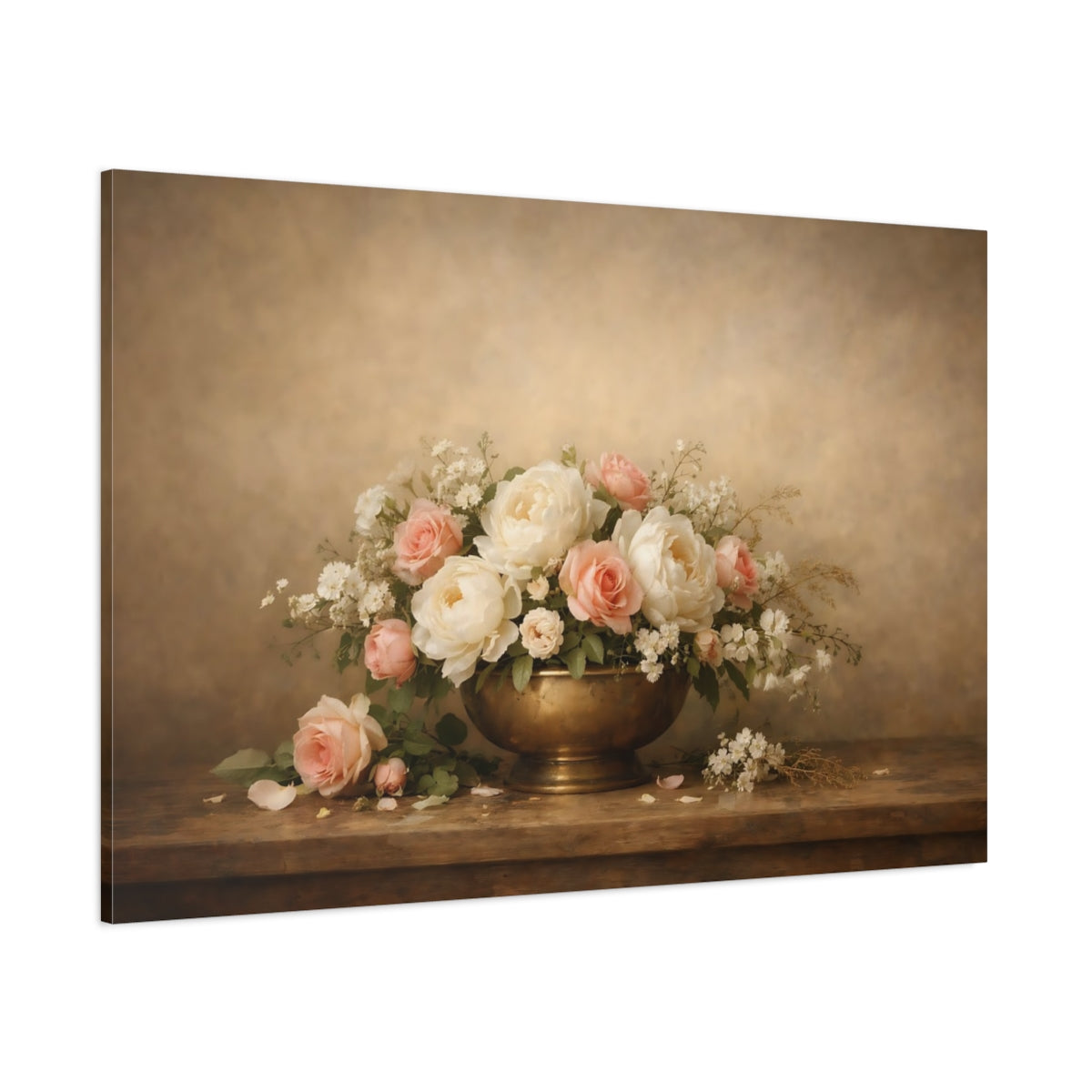 Main Mockup. Floral Peonies Roses Pink Cream Flowers shown as stretched canvas wall art