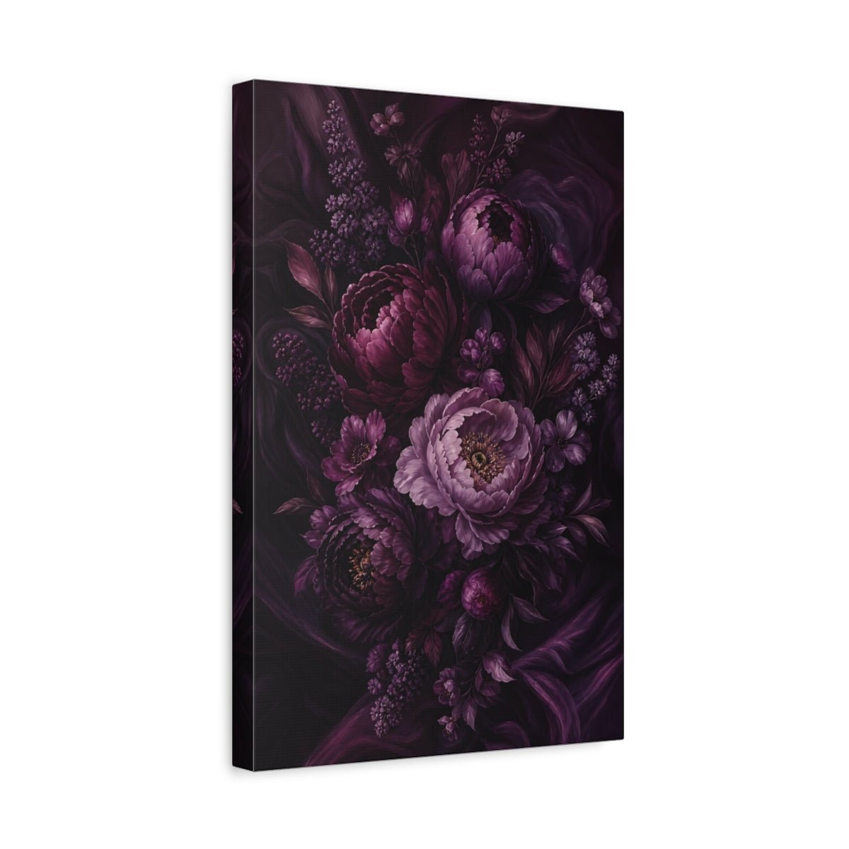 Floral Peony Bouquet Deep Purple Canvas Print Wall Art – Living Room Decor, Above Sofa - YesArtYes