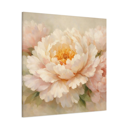 Main Mockup. Floral Peony Flower Light Pink Peony shown as stretched canvas wall art