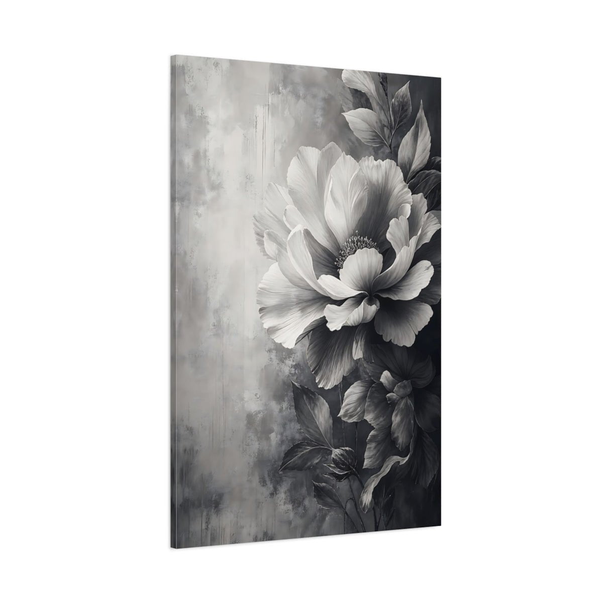 Floral Peony Flower Monochrome Canvas Wall Art Print – Fine Living Room, Above Couch - YesArtYes
