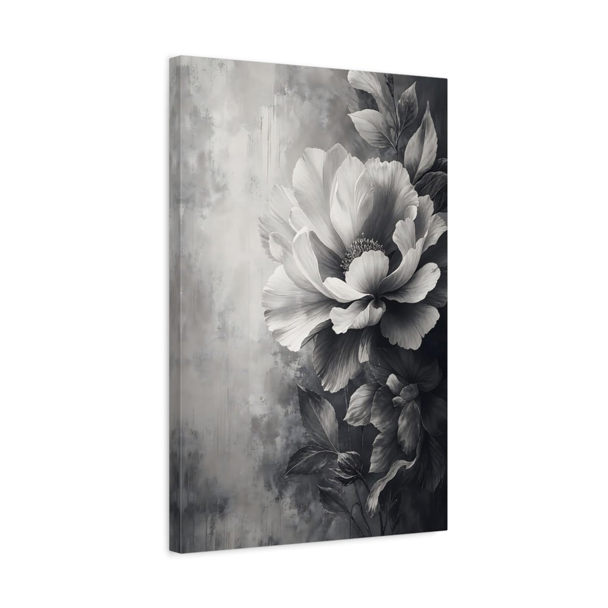 Floral Peony Flower Monochrome Canvas Wall Art Print – Fine Living Room, Above Couch - YesArtYes