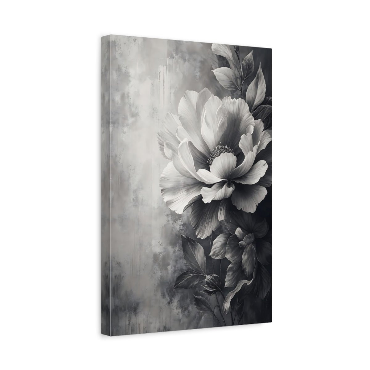 Floral Peony Flower Monochrome Canvas Wall Art Print – Fine Living Room, Above Couch - YesArtYes