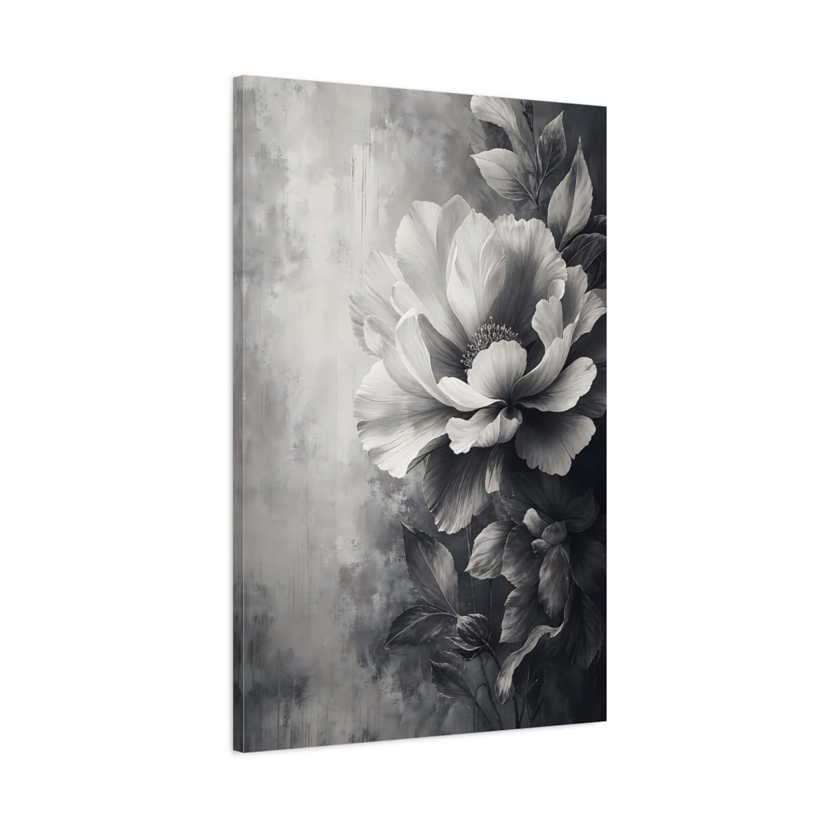 Floral Peony Flower Monochrome Canvas Wall Art Print – Fine Living Room, Above Couch - YesArtYes