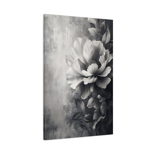 Floral Peony Flower Monochrome Canvas Wall Art Print – Fine Living Room, Above Couch - YesArtYes