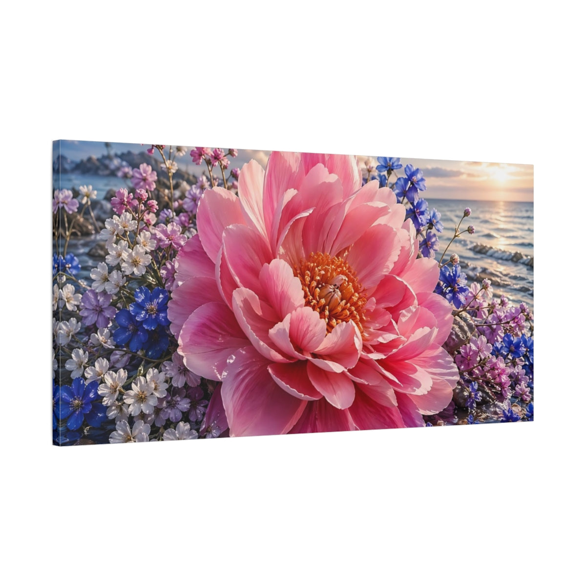 Main Mockup. Floral Peony Flower Pink Floral shown as stretched canvas wall art