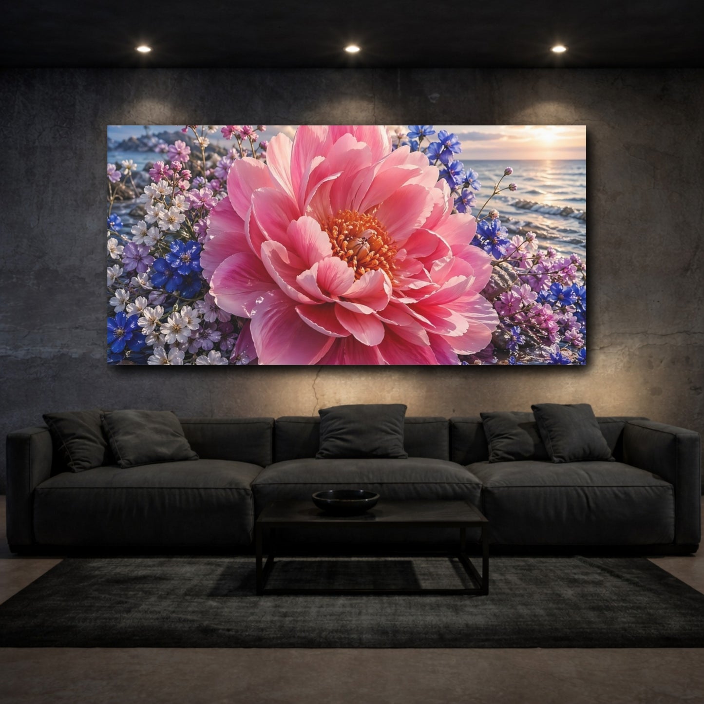 Mockup 2. Floral Peony Flower Pink Floral shown as stretched canvas wall art
