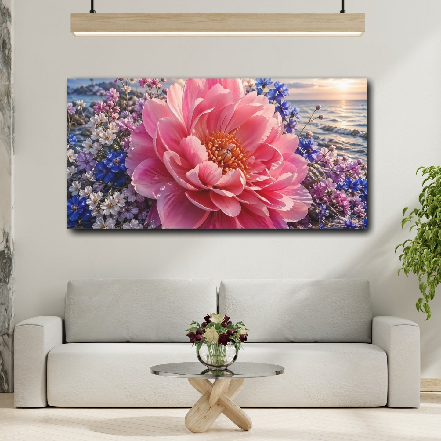 Mockup 3. Floral Peony Flower Pink Floral shown as stretched canvas wall art