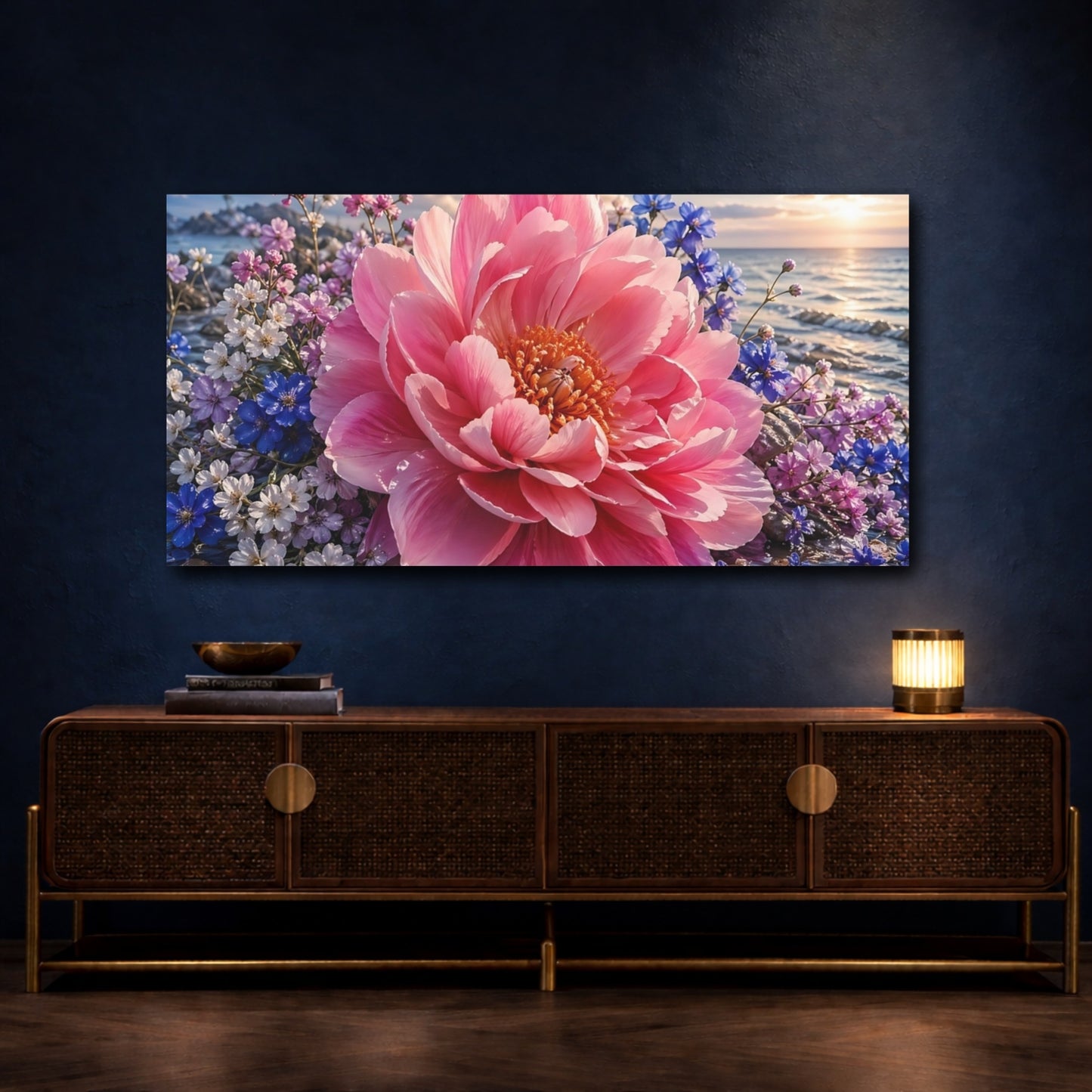 Mockup 4. Floral Peony Flower Pink Floral shown as stretched canvas wall art