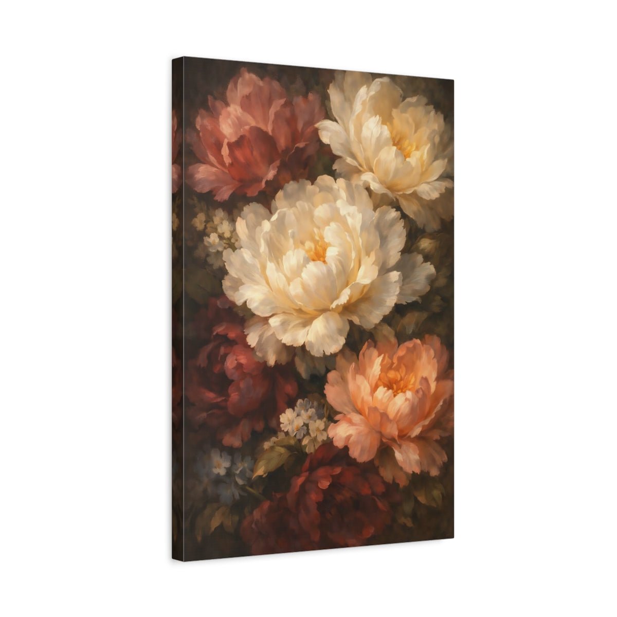 Floral Peony Flowers Dark - Canvas Wall Art Print - YesArtYes