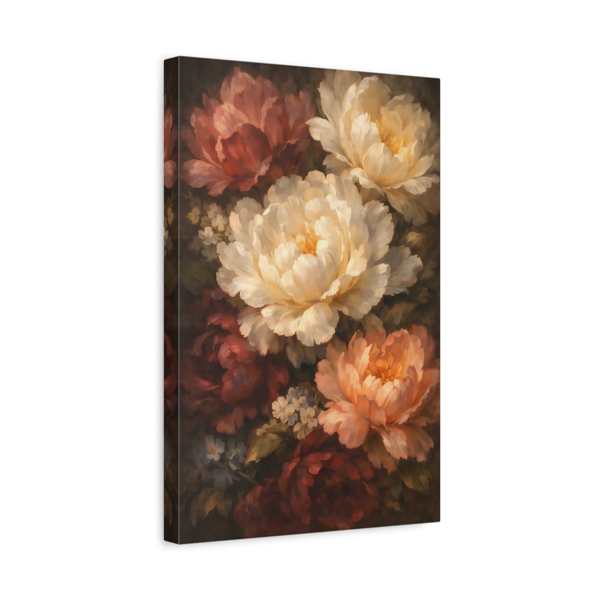 Floral Peony Flowers Dark - Canvas Wall Art Print - YesArtYes
