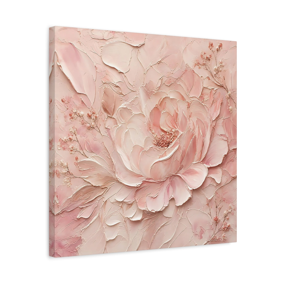 Side Mockup 5. Floral Peony Pink Peony shown as stretched canvas wall art