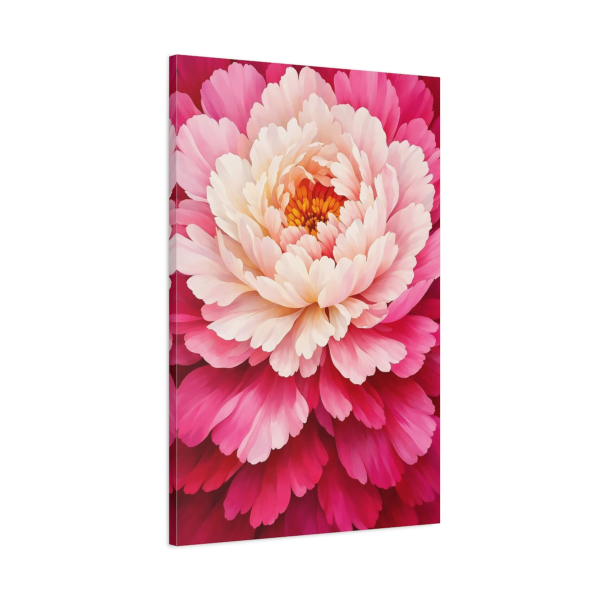 Side Mockup 1. Floral Peony Pink Peony shown as stretched canvas wall art
