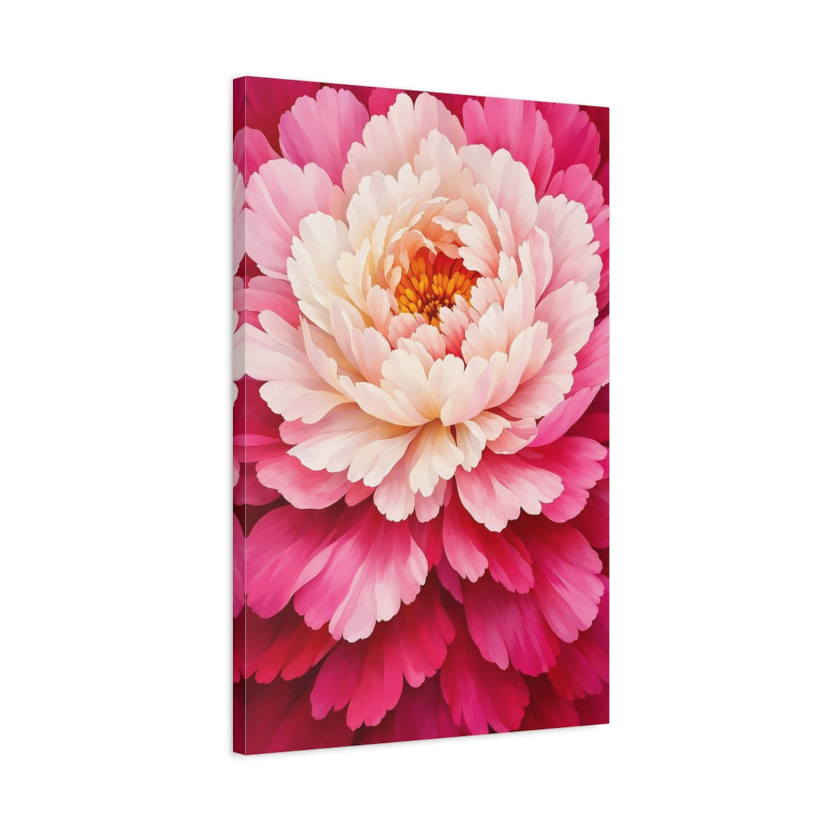 Side Mockup 2. Floral Peony Pink Peony shown as stretched canvas wall art