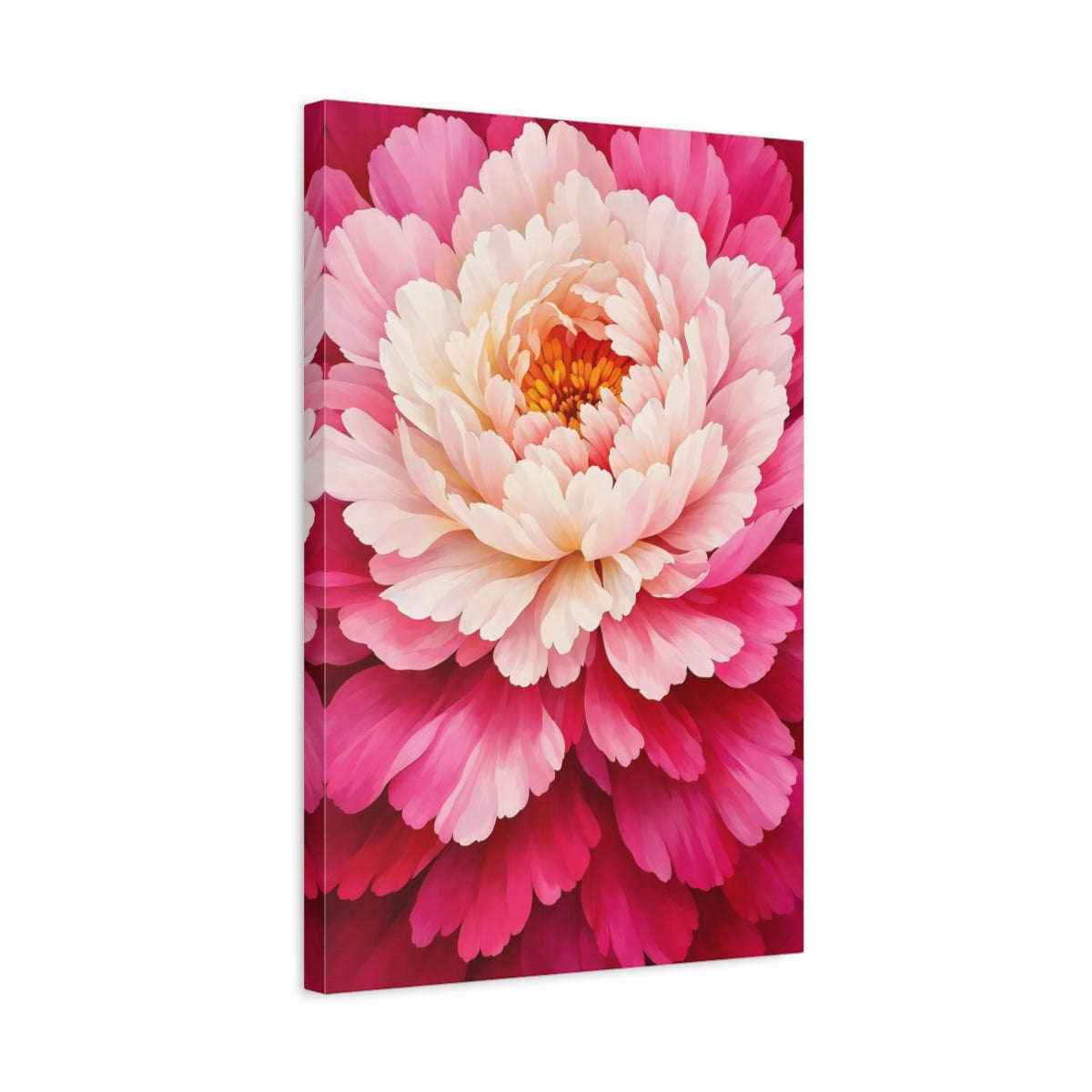 Side Mockup 3. Floral Peony Pink Peony shown as stretched canvas wall art
