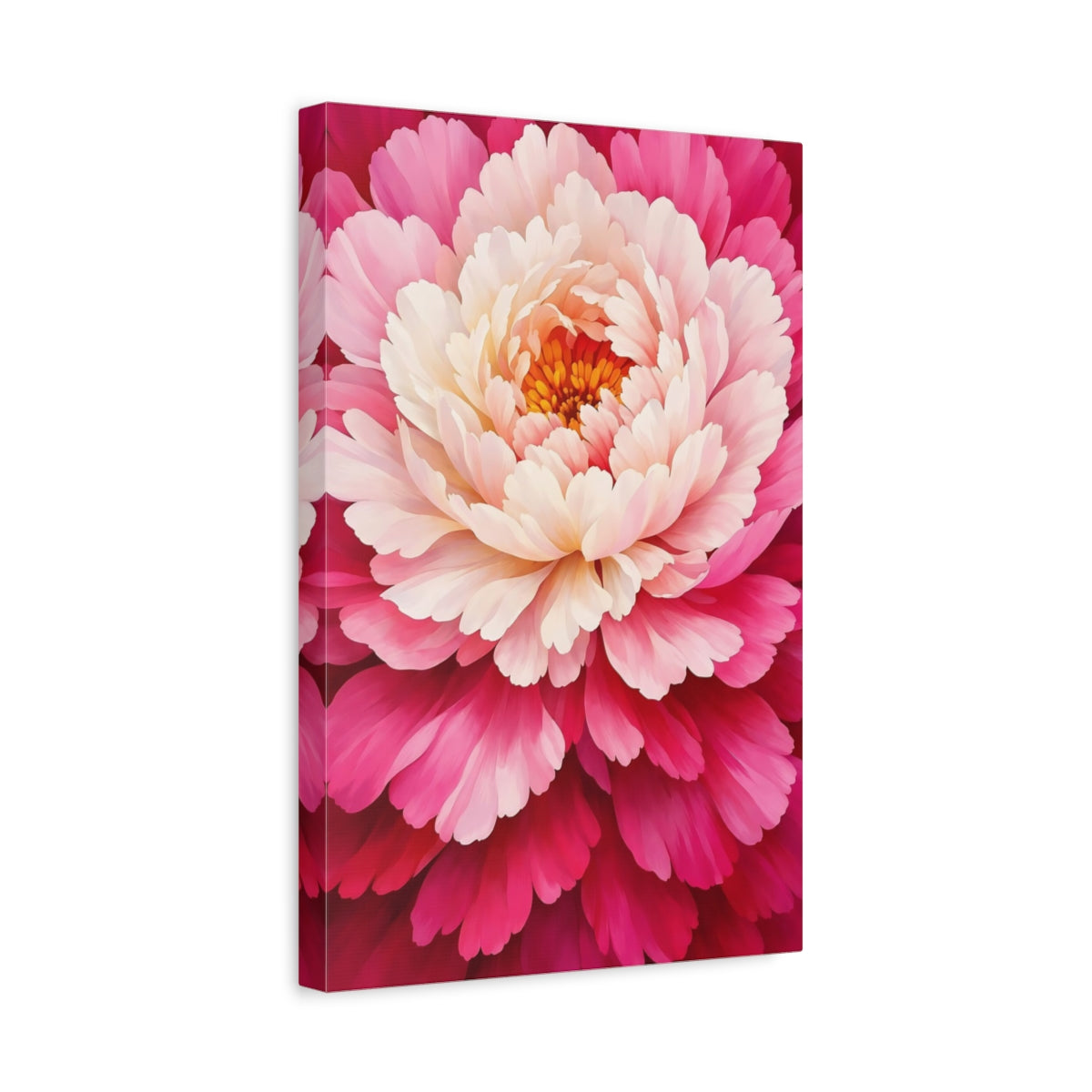 Side Mockup 4. Floral Peony Pink Peony shown as stretched canvas wall art