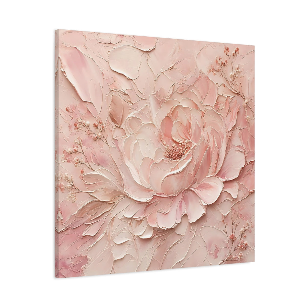 Main Mockup. Floral Peony Pink Peony shown as stretched canvas wall art