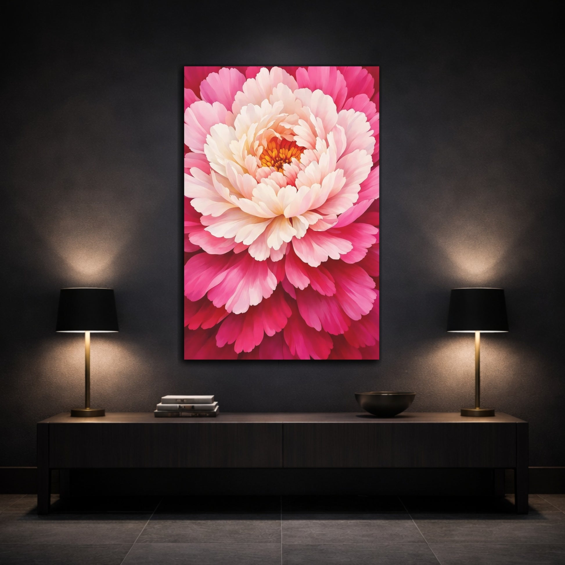 Mockup 2. Floral Peony Pink Peony shown as stretched canvas wall art