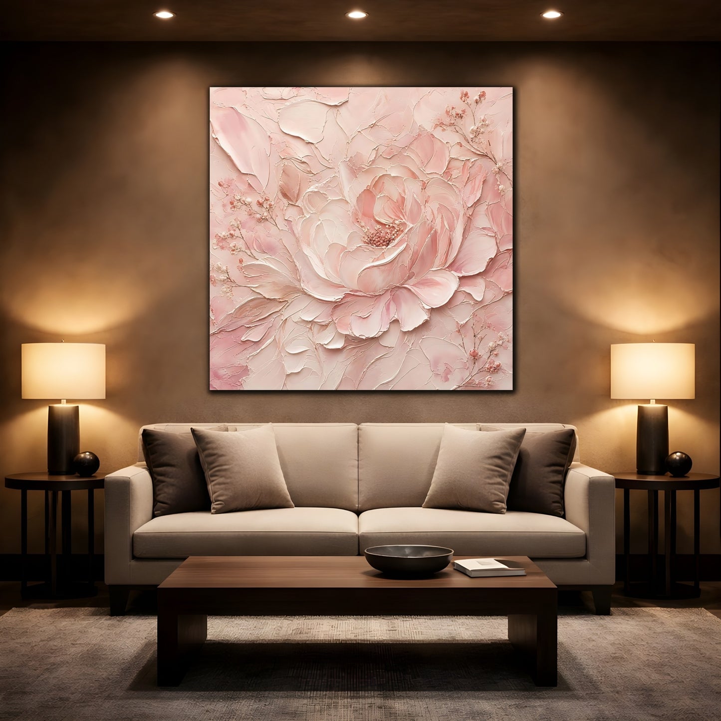 Mockup 2. Floral Peony Pink Peony shown as stretched canvas wall art