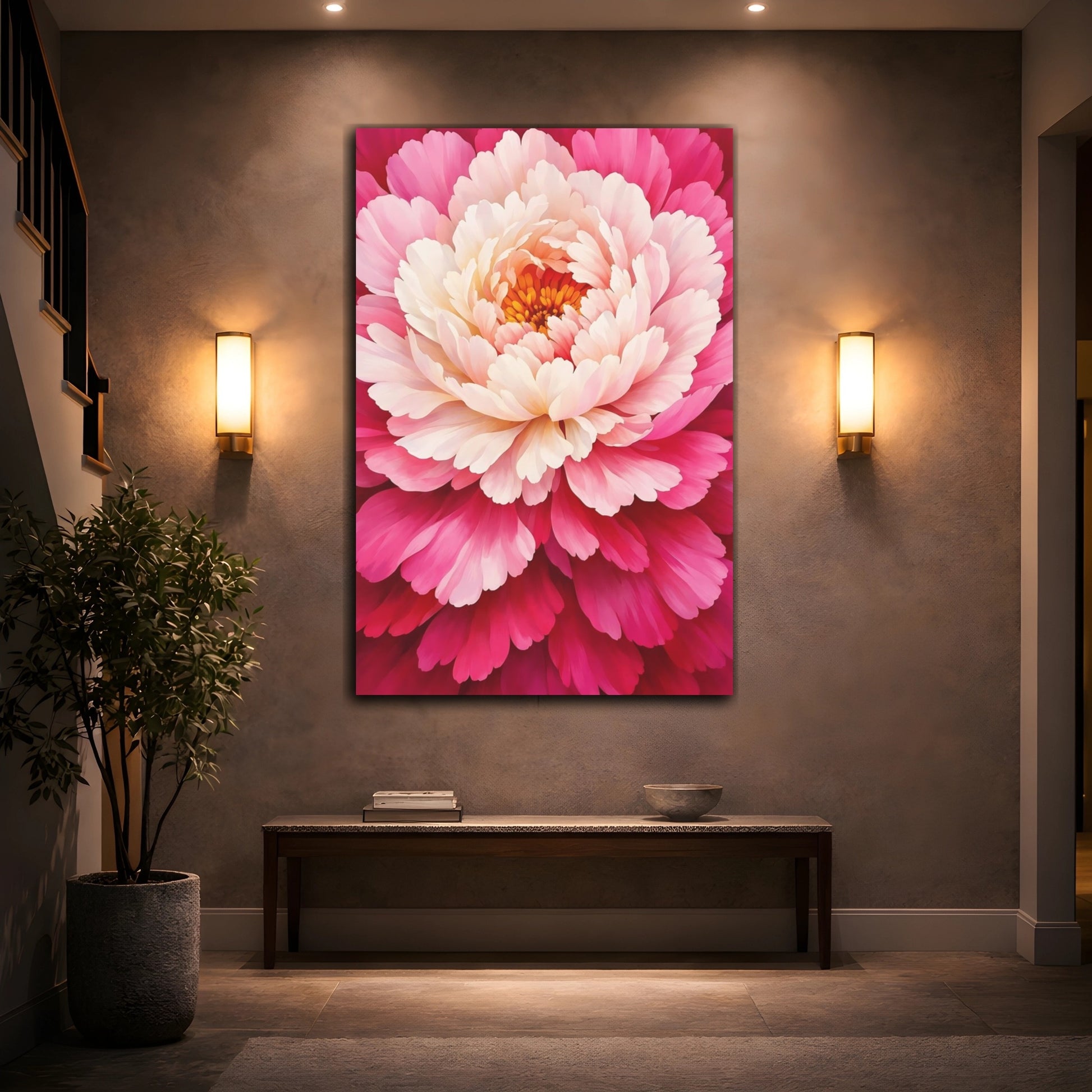 Mockup 3. Floral Peony Pink Peony shown as stretched canvas wall art