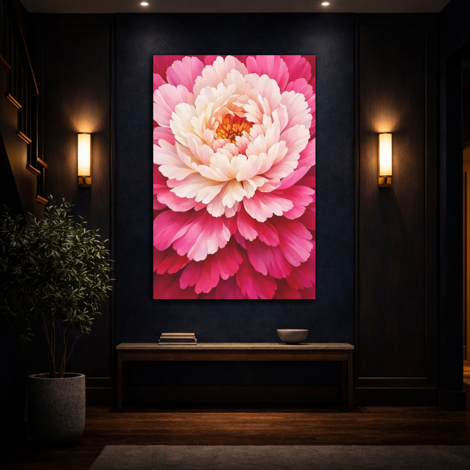 Mockup 4. Floral Peony Pink Peony shown as stretched canvas wall art